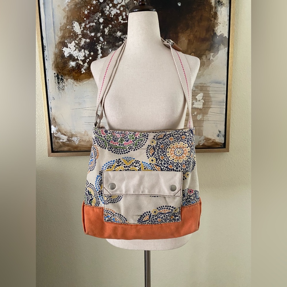 Fossil crossbody canvas purse bag card slots silver hardware~